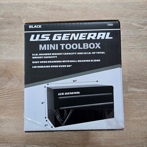 US General Black Mini Tool Box 2 Drawers Top Compartment New Sealed in Box - Picture 7 of 14